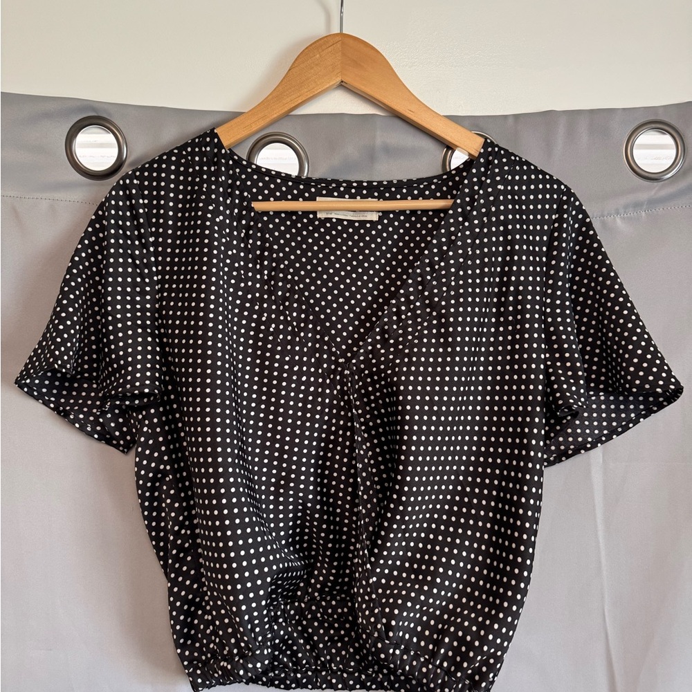 Urban Outfitters Black and White Flutter Sleeve Wrap Blouse